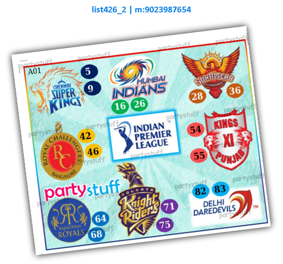 IPL Cricket kukuba 5 | Printed list426_2 Printed Tambola Housie