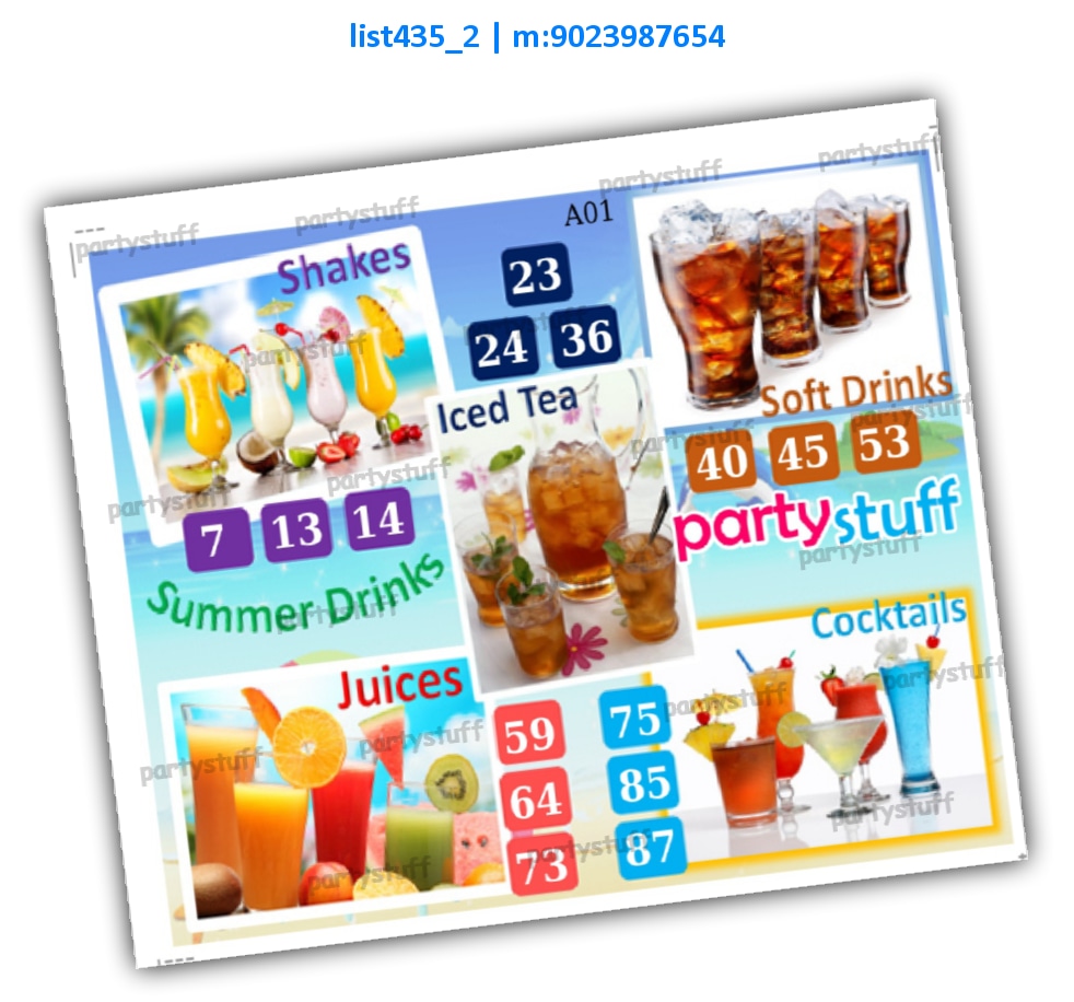 Summer Drinks kukuba 6 | Printed list435_2 Printed Tambola Housie