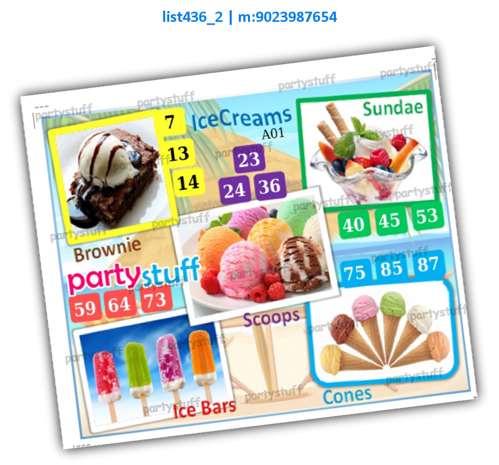 Summer Icecream kukuba 1 | Printed list436_2 Printed Tambola Housie