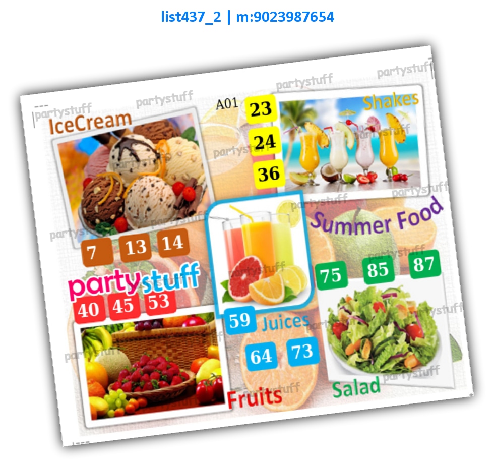 Summer Food kukuba 8 | Printed list437_2 Printed Tambola Housie