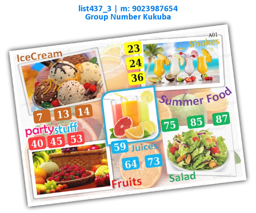 Summer Food kukuba 8 | Printed list437_3 Printed Tambola Housie
