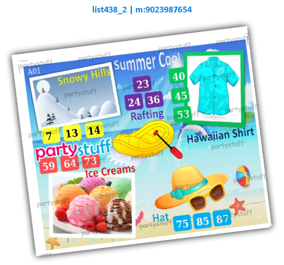 Summer Mix kukuba 8 | Printed list438_2 Printed Tambola Housie