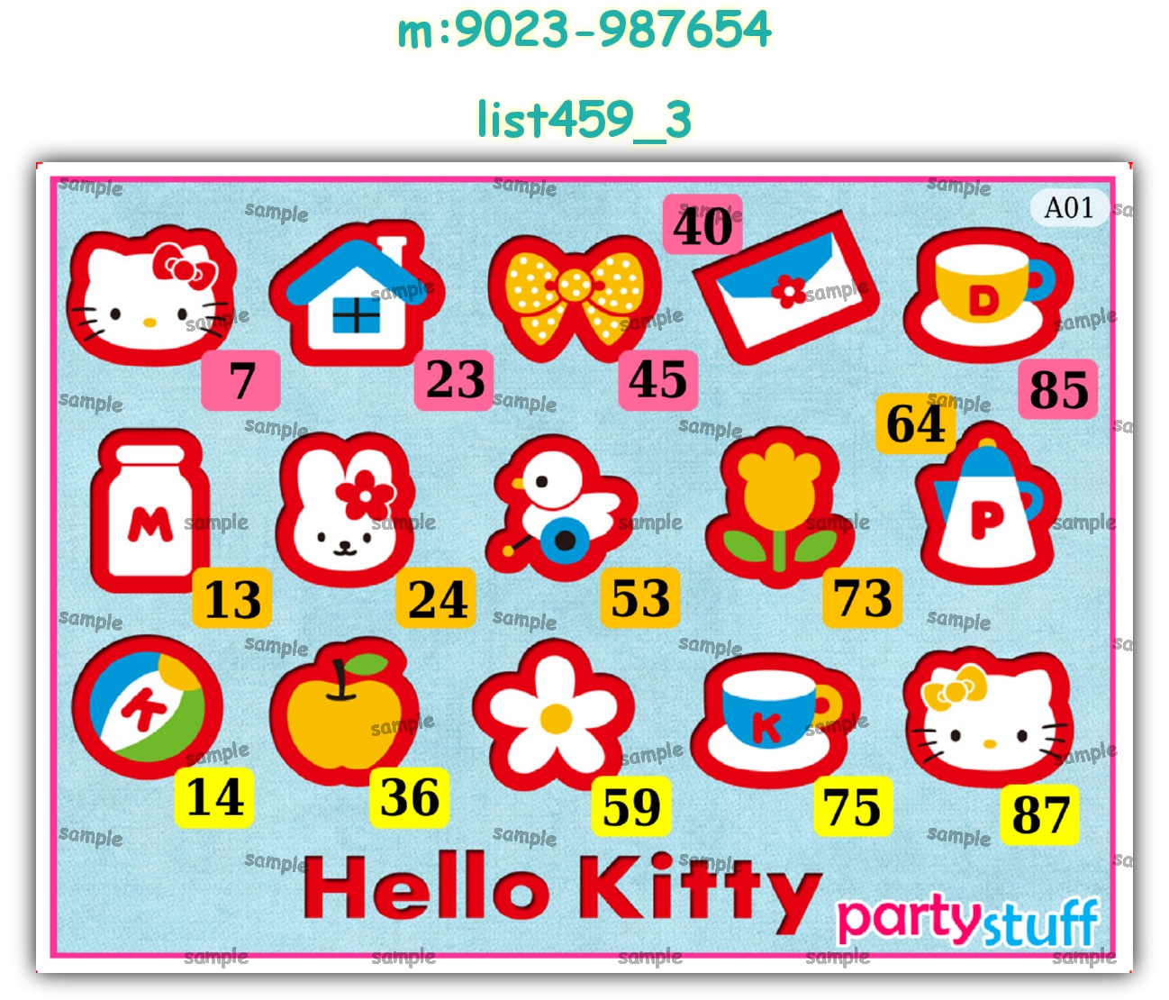 Hello Kitty kukuba 2 | Printed list459_3 Printed Tambola Housie
