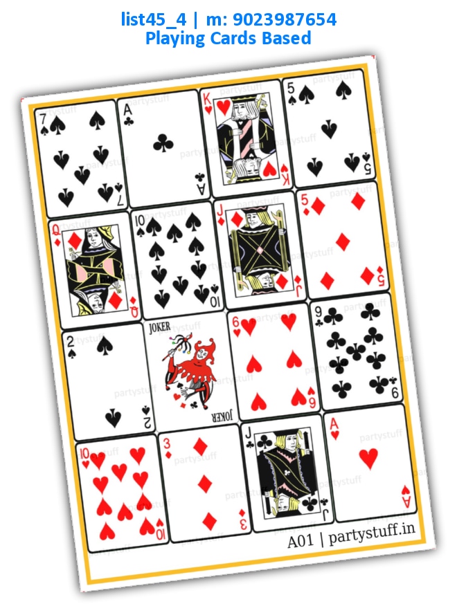 Playing Cards Joker Vertical Images Big Random list45_4 Printed Tambola Housie