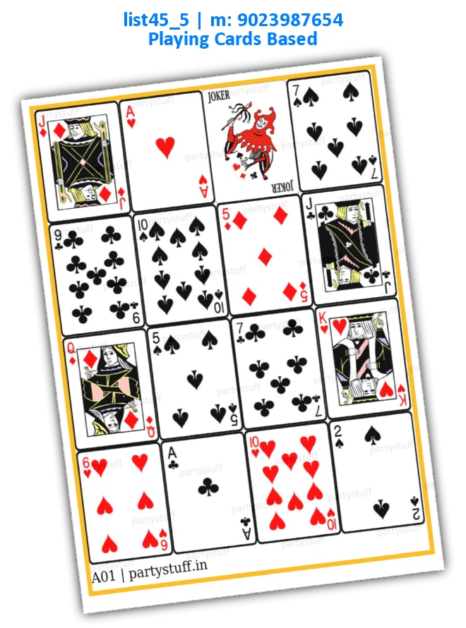 Playing Cards Joker Vertical Images Big Random list45_5 Image Tambola Housie