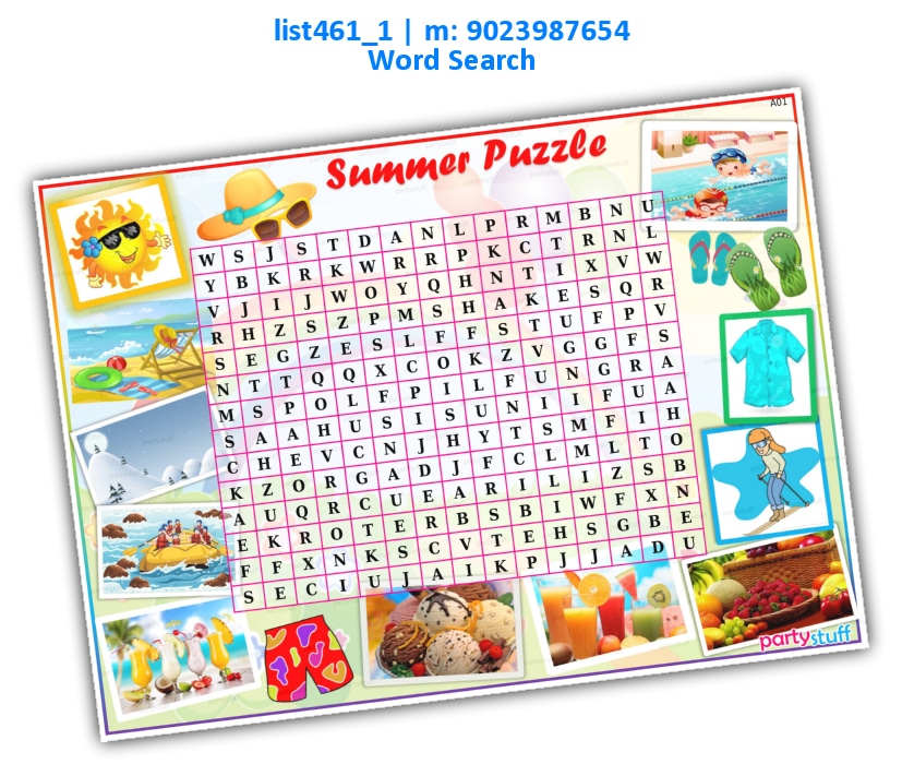 Summer Word Puzzle 1 | Printed list461_1 Printed Paper Games