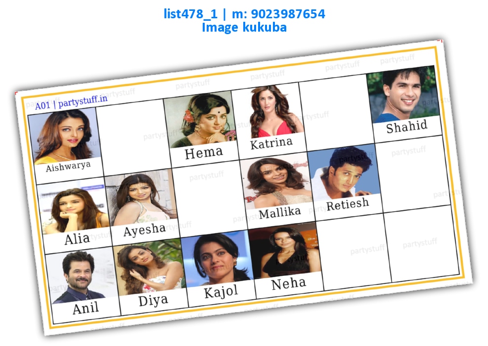 Bollywood Celebrity Pics | Printed list478_1 Printed Tambola Housie