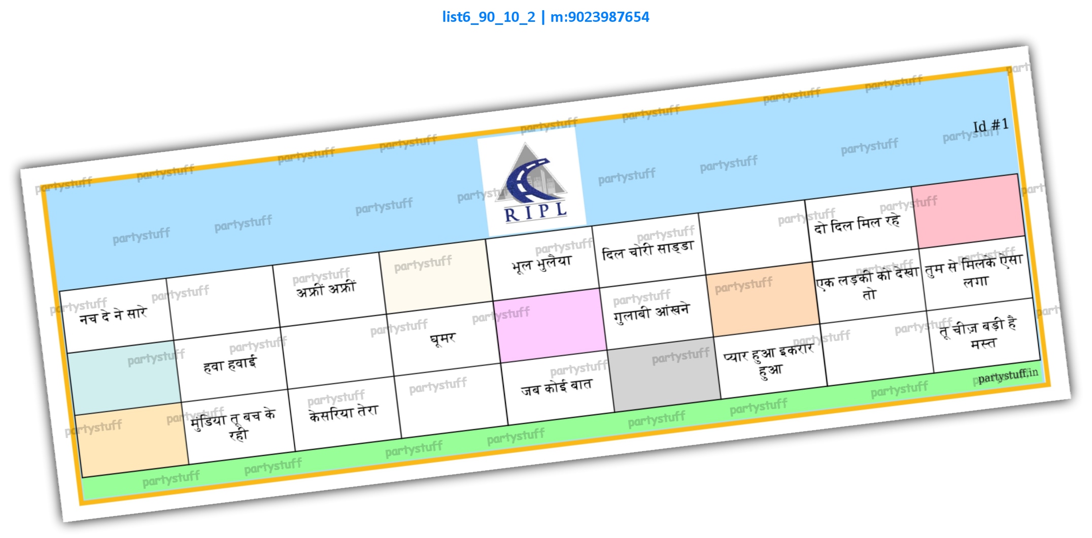 Songs in English 1 list6_90_10_2 Item Tambola Housie