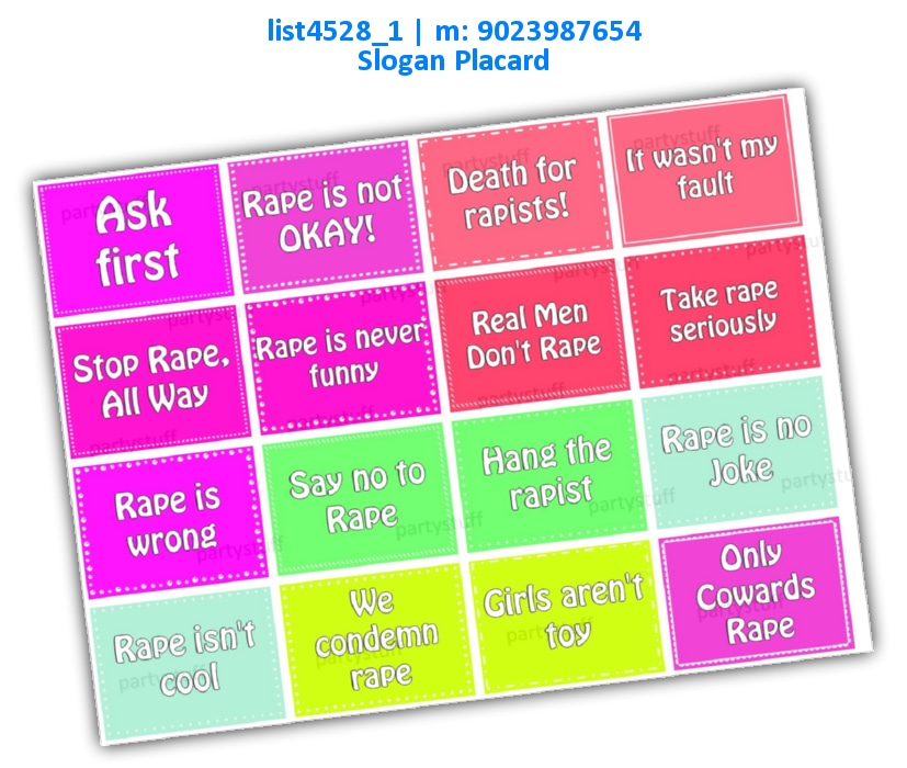 Anti Rape Slogans | Printed list4528_1 Printed Props