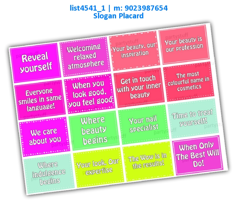 Beautician Slogans | Printed list4541_1 Printed Props