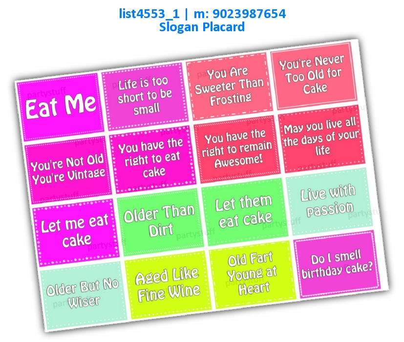 Birthday cake Slogans list4553_1 Printed Props