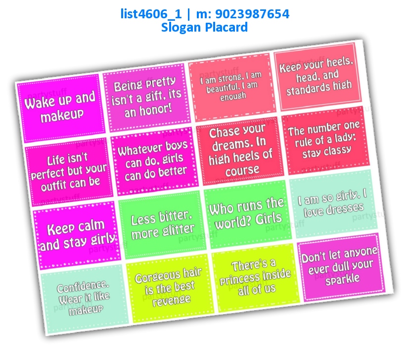 Girly Slogans list4606_1 Printed Props