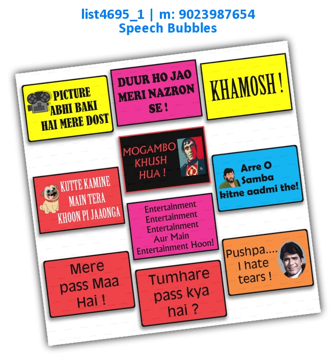 Bollywood Movie Dialogs Speech Bubbles 4 list4695_1 Printed Props