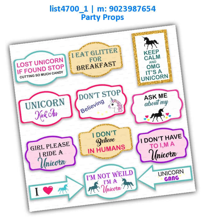 Unicorn Party Props | Printed list4700_1 Printed Props
