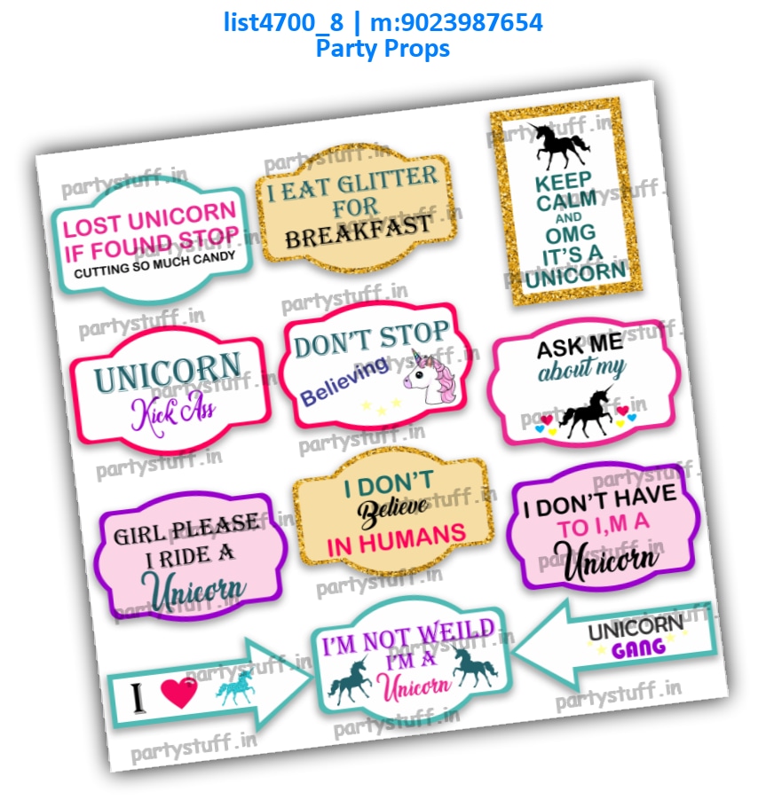 Unicorn Party Props | Printed list4700_8 Printed Props