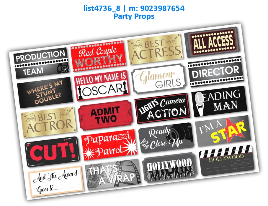 Hollywood Party Props | Printed list4736_8 Printed Props