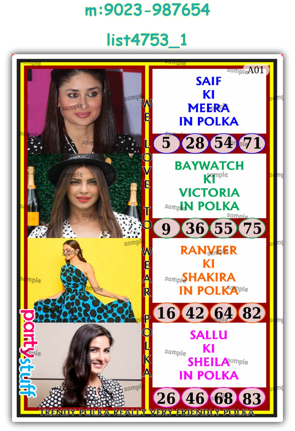 Polka dress actress kukuba | Printed list4753_1 Printed Tambola Housie