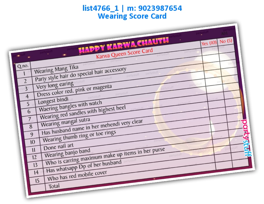 Karwachauth Score card | Printed list4766_1 Printed Activities