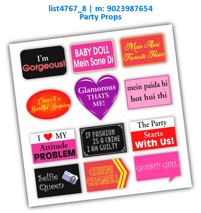 Girl Party props | Printed list4767_8 Printed Props