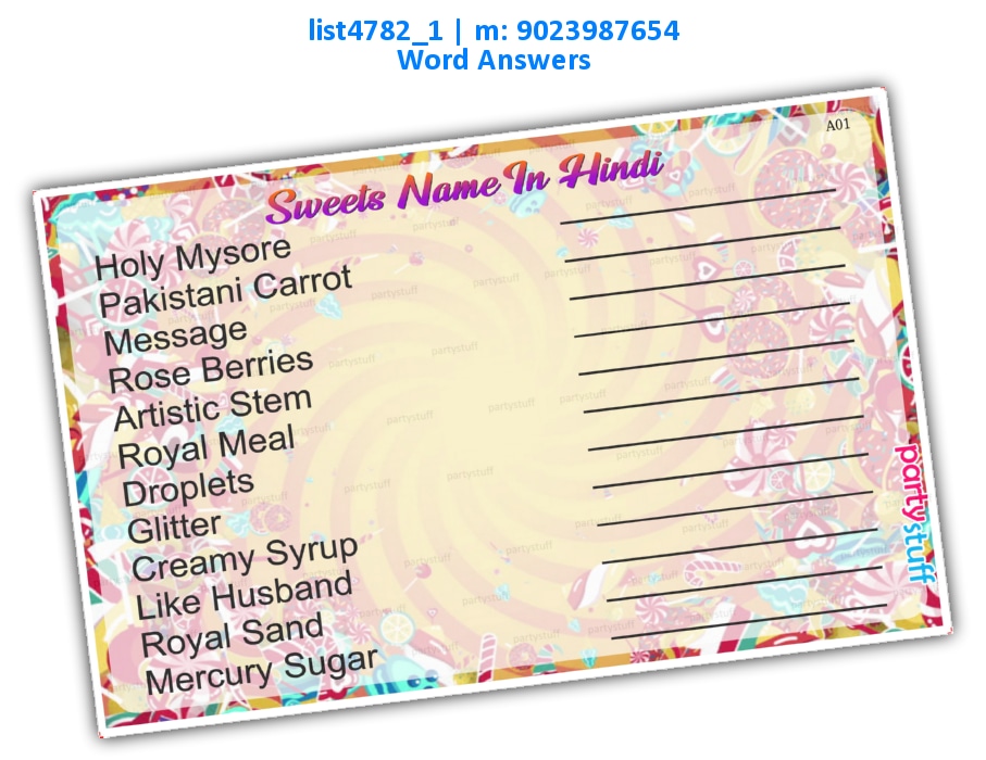 Sweets name in Hindi list4782_1 Printed Paper Games