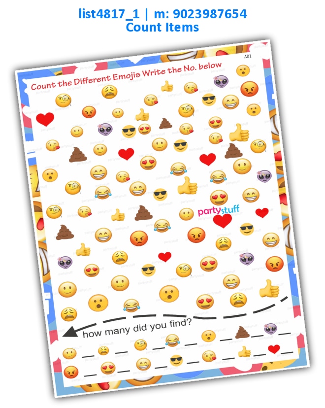 Emoji Count | Printed list4817_1 Printed Paper Games