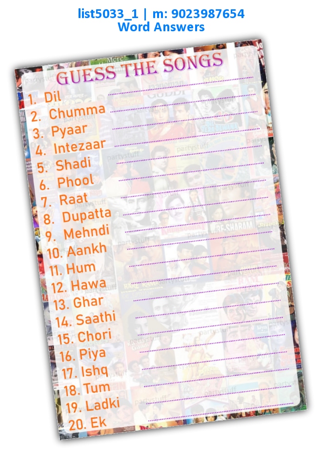 Guess songs list5033_1 Printed Paper Games