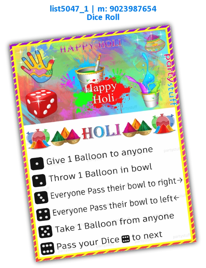 Holi Dice Roll Punctuality Game | Printed list5047_1 Printed Activities