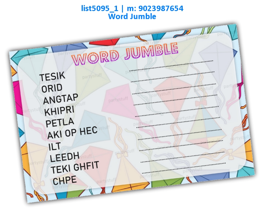 Makar Sankranti Word jumble | Printed list5095_1 Printed Paper Games