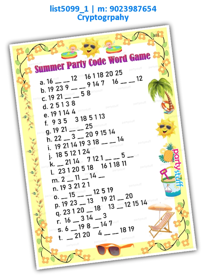 Summer Party Code Word | Printed list5099_1 Printed Paper Games