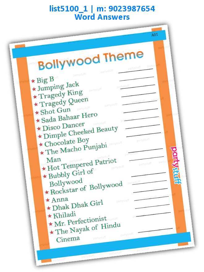 Bollywood Identify Celebrity | Printed list5100_1 Printed Paper Games