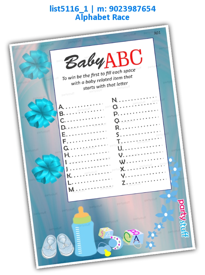 Baby Item name race | Printed list5116_1 Printed Paper Games