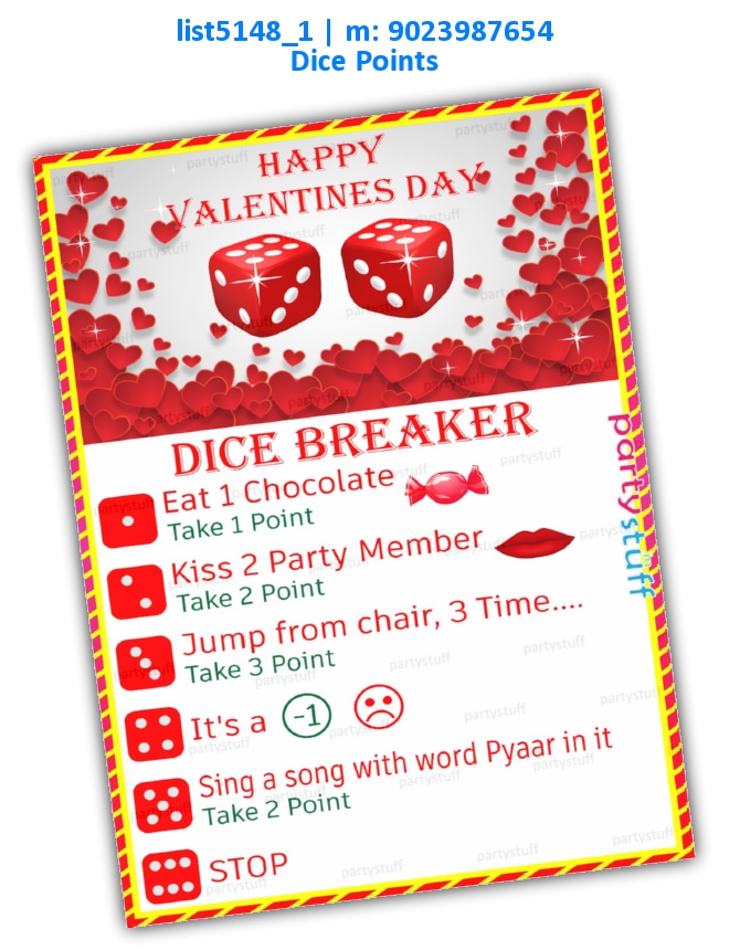 Valentine Dice Game | Printed list5148_1 Printed Activity