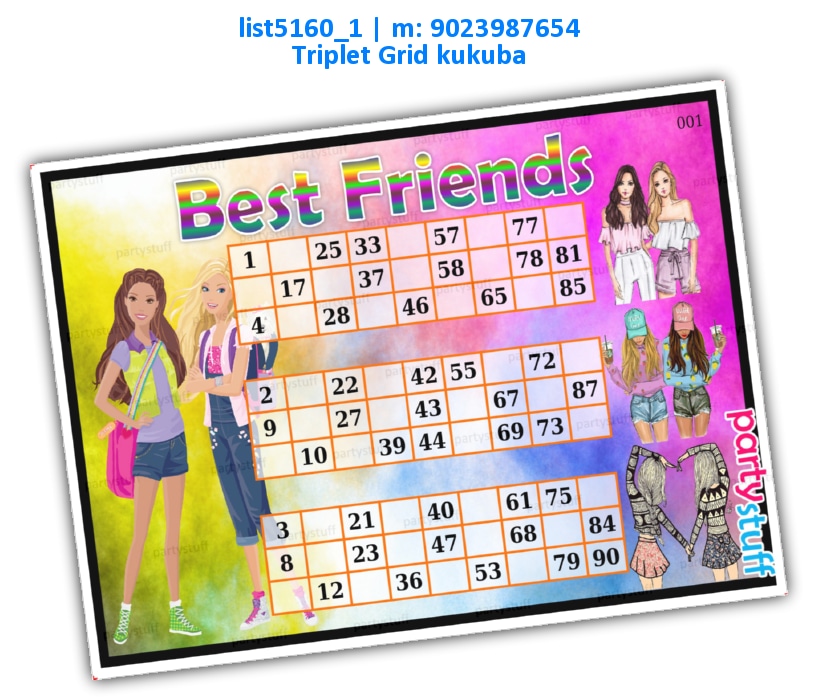 Best Friends Triplet Classic Grid | Printed list5160_1 Printed Tambola Housie