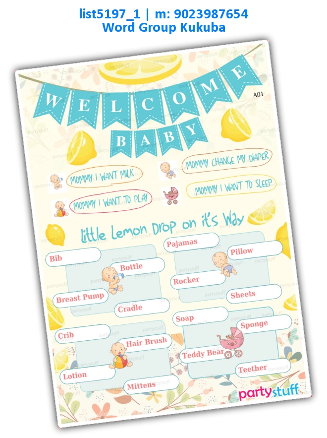Lemon Baby Shower Terms kukuba | Printed list5197_1 Printed Tambola Housie