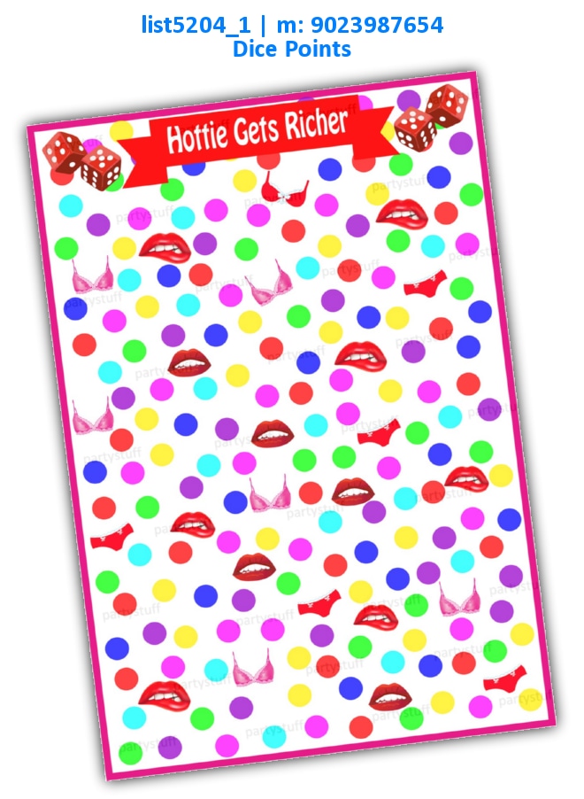 Naughty dice roll money | Printed list5204_1 Printed Activity