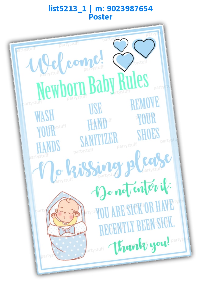 New born baby rules blue | Printed list5213_1 Printed Decoration