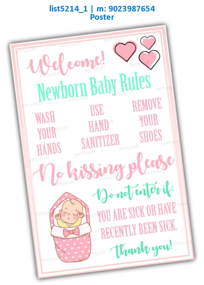 New born baby rules pink | Printed list5214_1 Printed Decoration