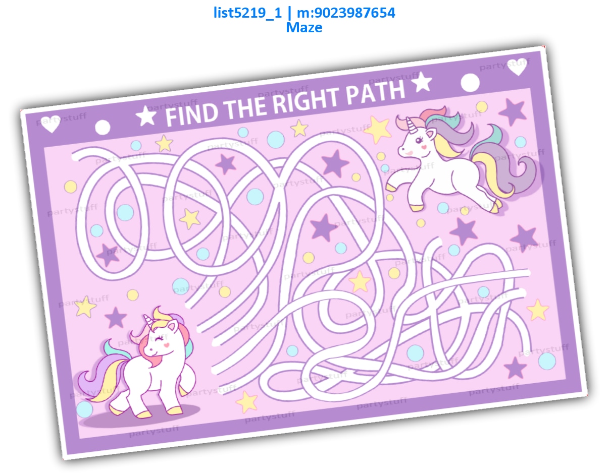 Unicorn find the path | Printed list5219_1 Printed Paper Games