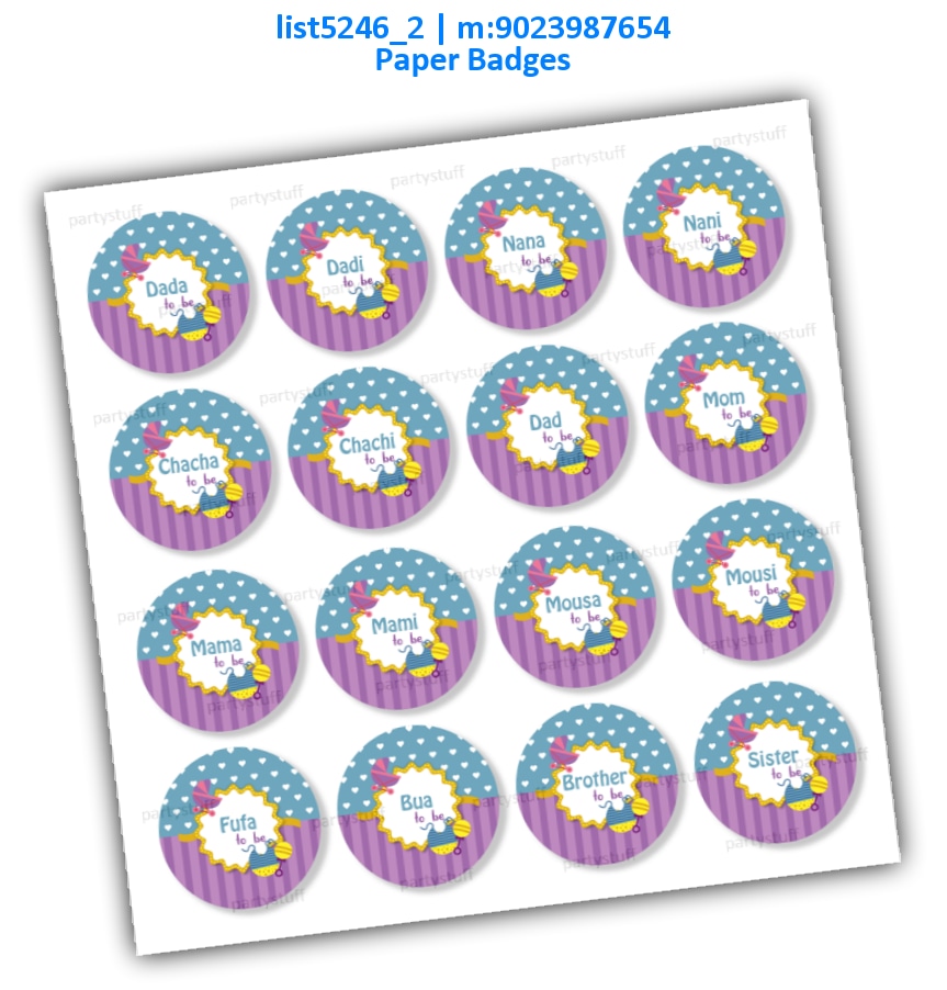 Baby Shower Relatives badges english | Printed list5246_2 Printed Accessory
