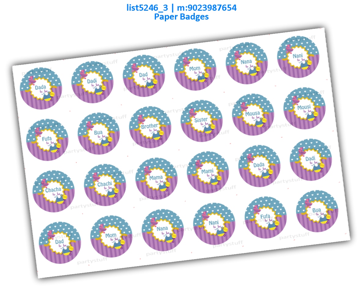 Baby Shower Relatives badges english | Printed list5246_3 Printed Accessory