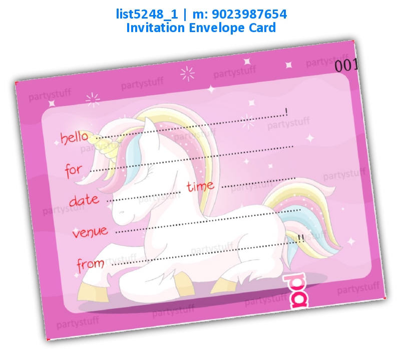 Unicorn Invitation Card with Envelope | Printed list5248_1 Printed Cards