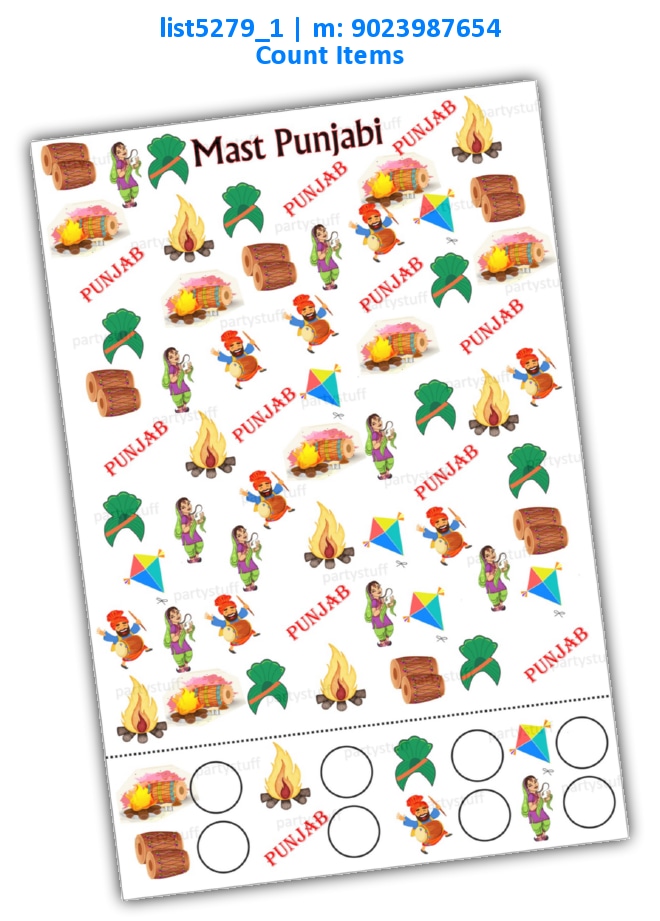 Punjabi Count Items | Printed list5279_1 Printed Paper Games