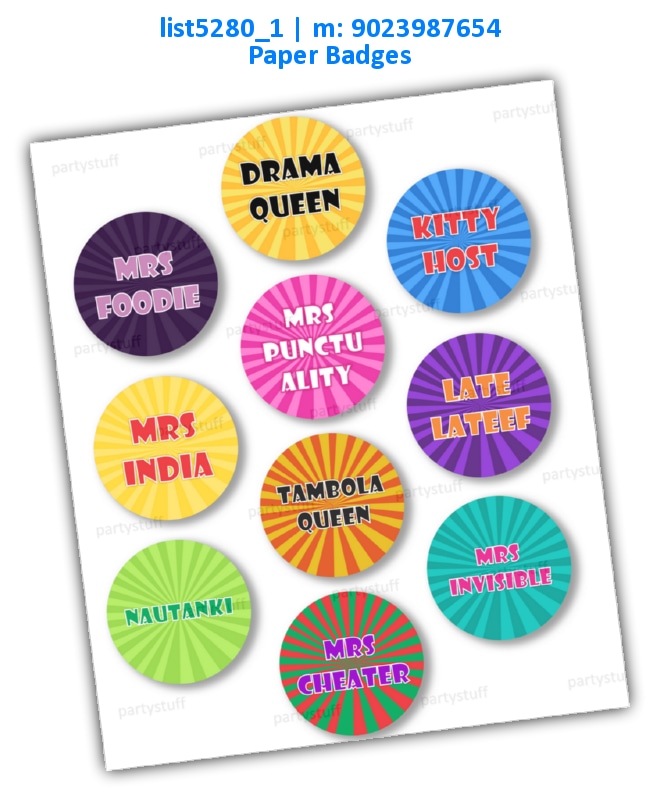 Kitty Party Ladies Badges list5280_1 Printed Accessory