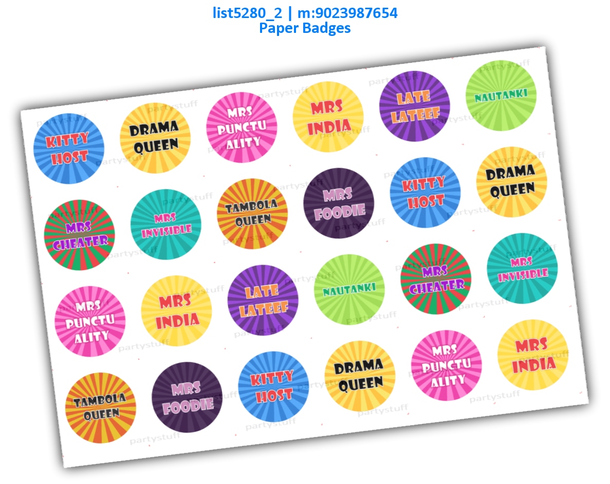 Kitty Party Ladies Badges | Printed list5280_2 Printed Accessory