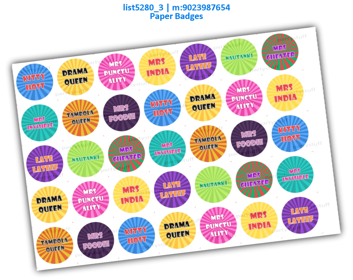 Kitty Party Ladies Badges | Printed list5280_3 Printed Accessory