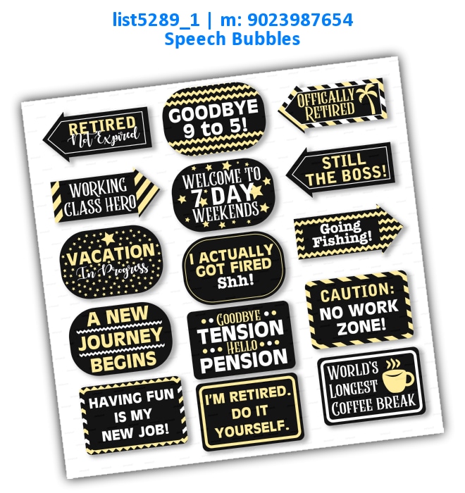 Retirement speech bubbles | Printed list5289_1 Printed Props