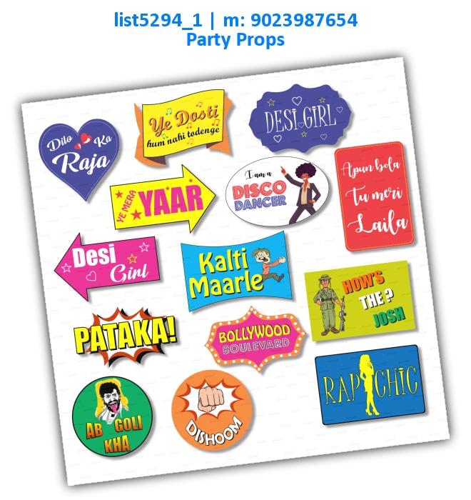 Bollywood party props 3 | Printed list5294_1 Printed Props