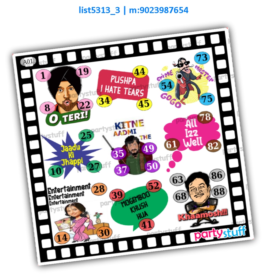 Bollywood caricature kukuba | Printed list5313_3 Printed Tambola Housie