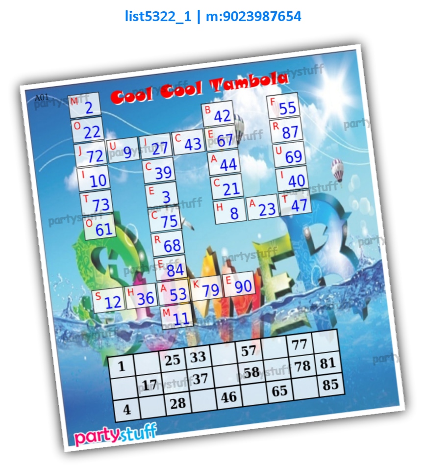 Summer Cool crossword kukuba list5322_1 Image Tambola Housie