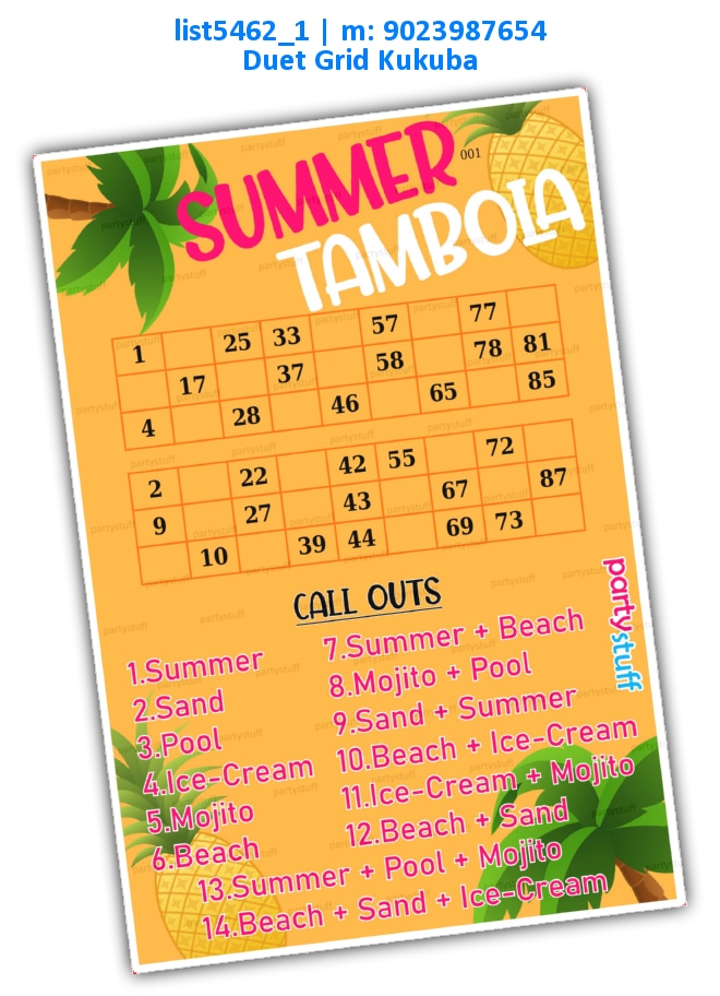Summer Tambola Housie 2 | Printed list5462_1 Printed Tambola Housie